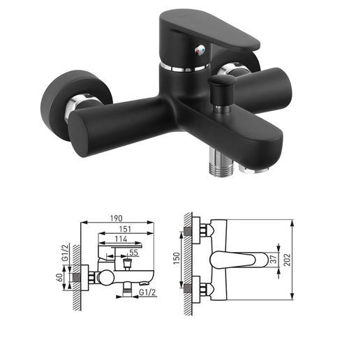 Robinet Mitigeur Mural De Baignoire Noir Algeo Black