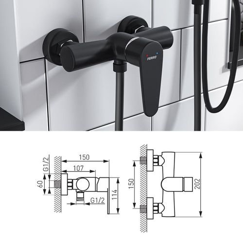 Robinet Mitigeur Mural De Douche Noir Algeo Black