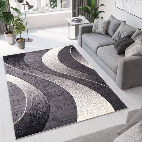 Tapis De Salon Chambre Rectangle Noir Gris Vagues Fin Dream 250 X 350 Cm