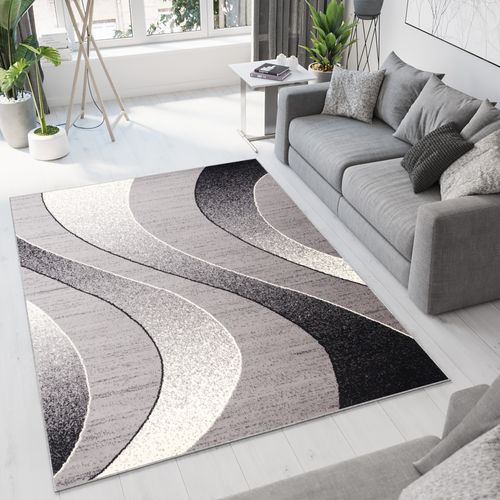 Tapis De Salon Chambre Rectangle Gris Argent Noir Vagues Fin Dream 160 X 230 Cm