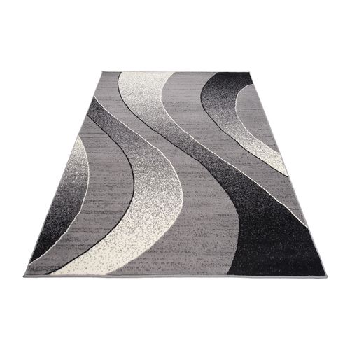 Tapis De Salon Chambre Rectangle Gris Argent Noir Vagues Fin Dream 220 X 300 Cm