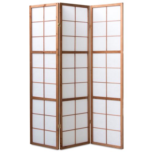 Paravent Japonais Shoji En Bois Brun De 3 Pans L132 X H175 X P2 Cm