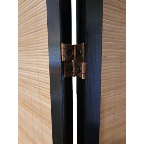 Paravent En Bois Noir Et Bambou De 4 Pans Hauteur 175 x Longueur 176 cm