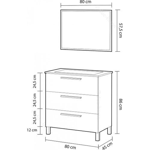 Meuble Salle De Bain Sous Vasque Avec 3 Tiroirs + 1 Miroir Coloris Alaska Chêne.