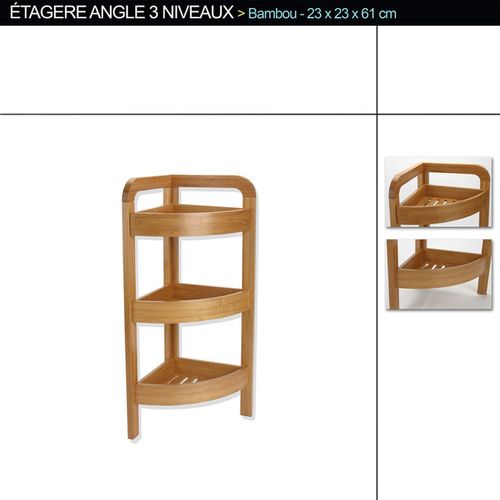 Etagère D'angle De 3 Niveaux En Bambou Pm, H61 X P23 X L23 Cm