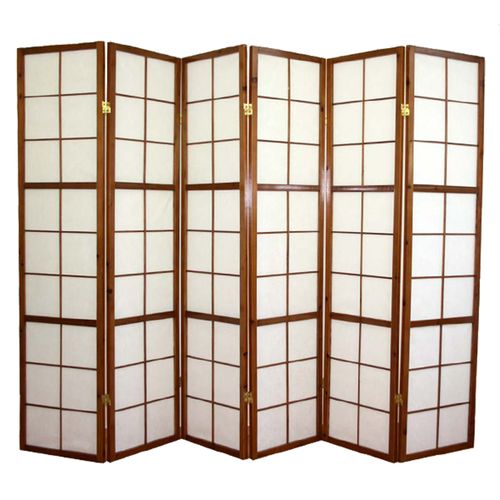 Paravent Japonais Shoji En Bois Brun De 6 Pans L261 X H178,6 Cm