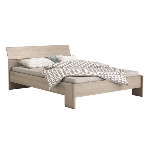 Lit En Bois Coloris Chêne Shannon - Dim : 140 X 190/200 Cm