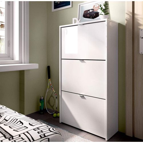 Commode Meuble à Chaussures 3 Portes Coloris Blanc - Longueur 61 X Profondeur 25 X Hauteur 113 Cm