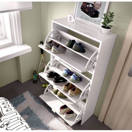 Commode Meuble à Chaussures 3 Portes Coloris Blanc - Longueur 61 X Profondeur 25 X Hauteur 113 Cm