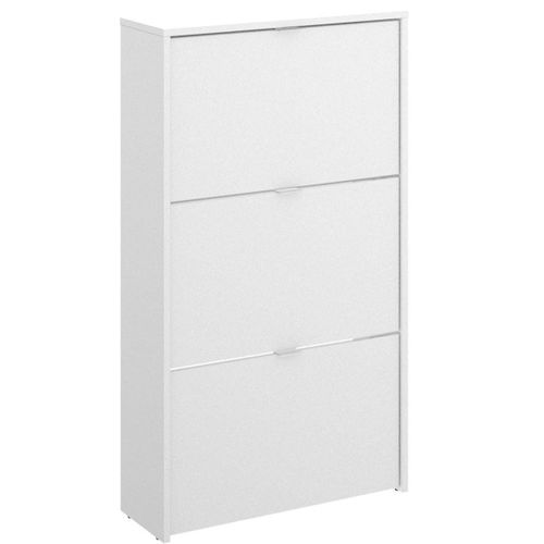 Commode Meuble à Chaussures 3 Portes Coloris Blanc - Longueur 61 X Profondeur 25 X Hauteur 113 Cm