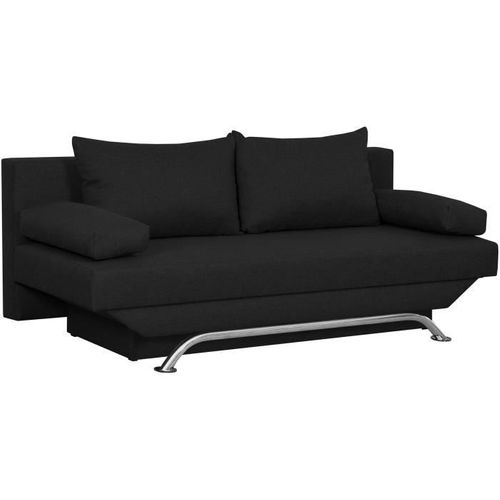 Banquette Convertible 3 Places Avec Coffre De Rangement Tissu Noir L187 X P 91 X H 82 Cm Teijo