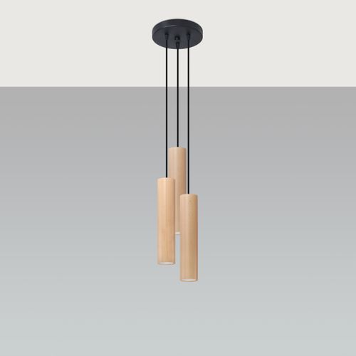 Suspension Bois Bois Naturel Gu10 3 Lino