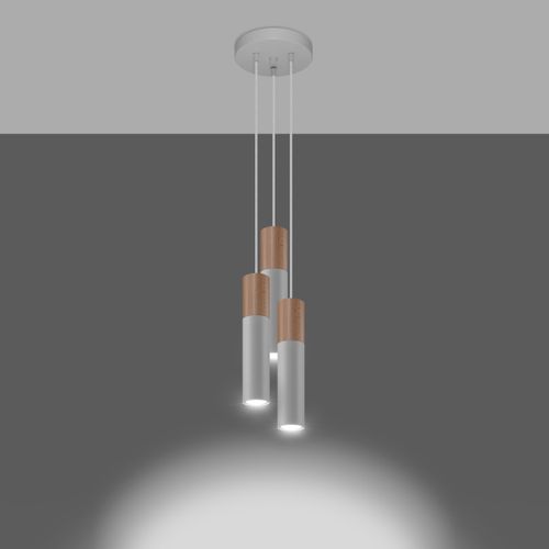 Suspension Acier Blanc/bois Naturel Gu10 3 Pablo