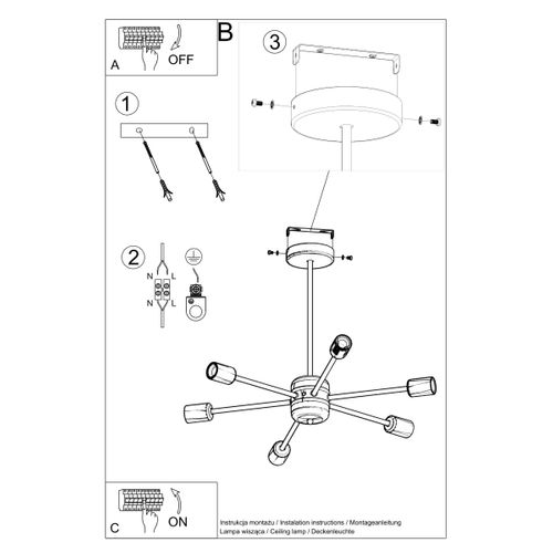 Suspension Acier Noir E27 6 Lango