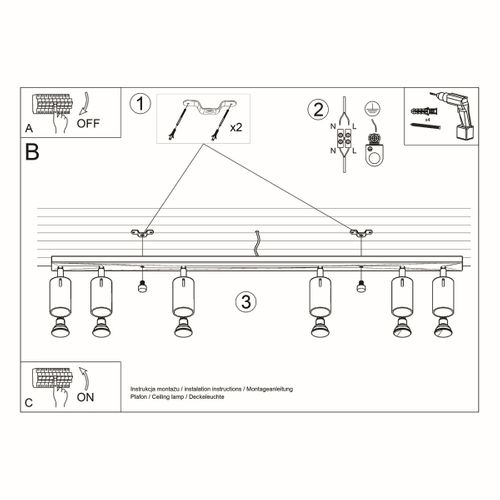 Plafonnier Acier Noir Gu10 6 Ring
