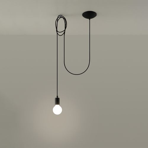Suspension Tissu Noir E27 1 Edison Long