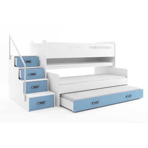 Lit Enfant Avec Bureau Max 1 Avec 3 Couchages 200x80, 190x80, 180x80 En Blanc+bleu