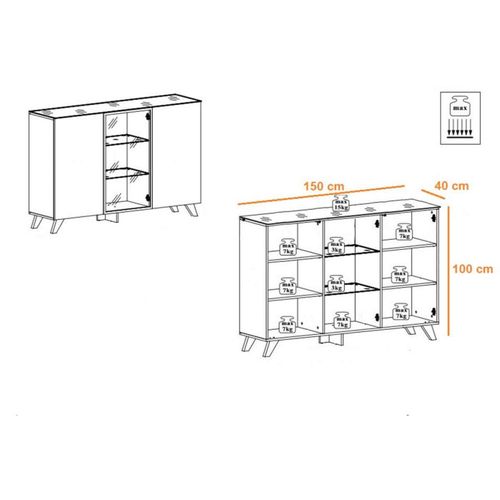 Buffet 3 Portes LED "thin" 150cm Noir et Naturel