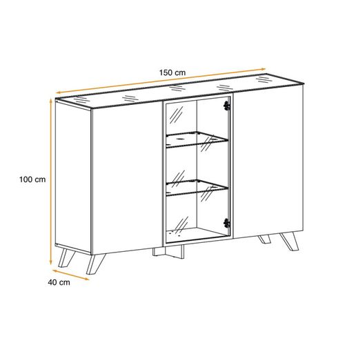 Buffet 3 Portes LED "thin" 150cm Noir et Naturel