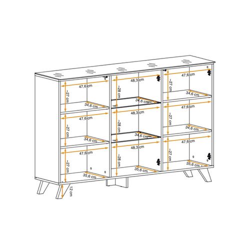 Buffet 3 Portes LED "thin" 150cm Noir et Naturel
