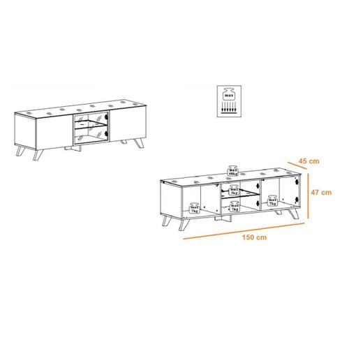 Meuble TV Design LED "thin" 150cm Noir et Naturel