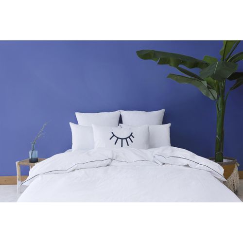 Les Signatures - Housse De Couette En Percale De Coton - Blanc/passepoil Noir - 155 X 220