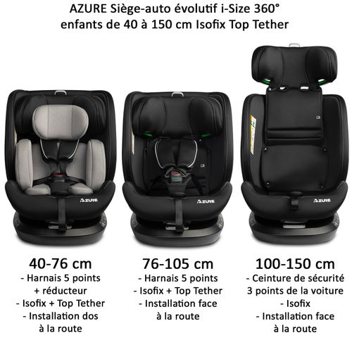 Azure Siège-auto Évolutif I-size 360° Enfants De 40 à 150 Cm Isofix Top Tether    Gris