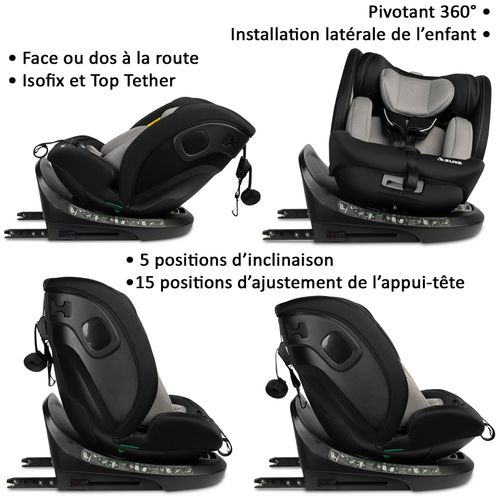 Azure Siège-auto Évolutif I-size 360° Enfants De 40 à 150 Cm Isofix Top Tether    Gris
