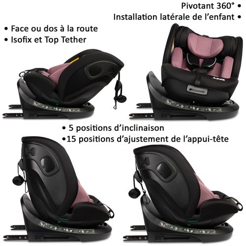 Azure Siège-auto Évolutif I-size 360° Enfants De 40 à 150 Cm Isofix Top Tether    Rose