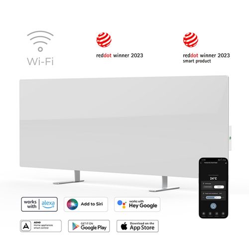 Radiateur Intelligent Premium Eco Gh1s: 700w, Chauffage Infrarouge + Convection, Verre Trempé, Blanc