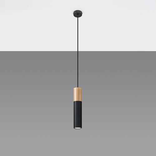 Suspension Acier Bois Naturel/noir Gu10 1 Pablo