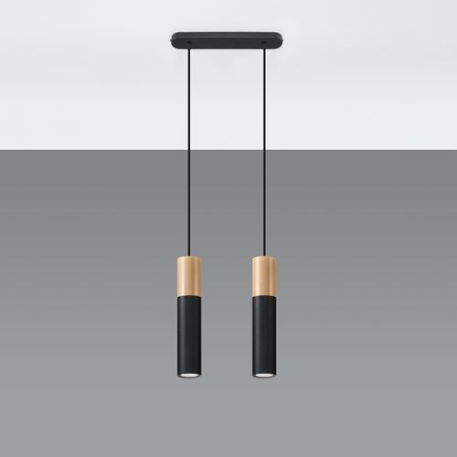 Suspension Acier Bois Naturel/noir Gu10 2 Pablo