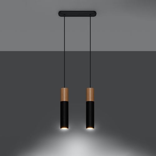 Suspension Acier Bois Naturel/noir Gu10 2 Pablo