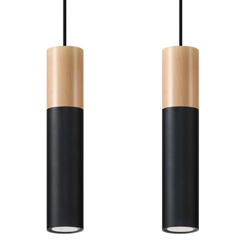 Suspension Acier Bois Naturel/noir Gu10 2 Pablo