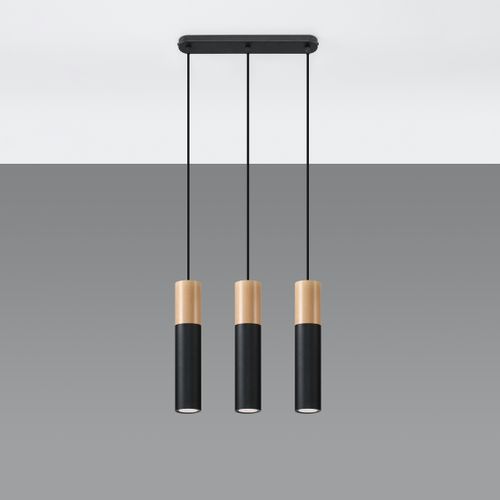 Suspension Acier Bois Naturel/noir Gu10 3 Pablo