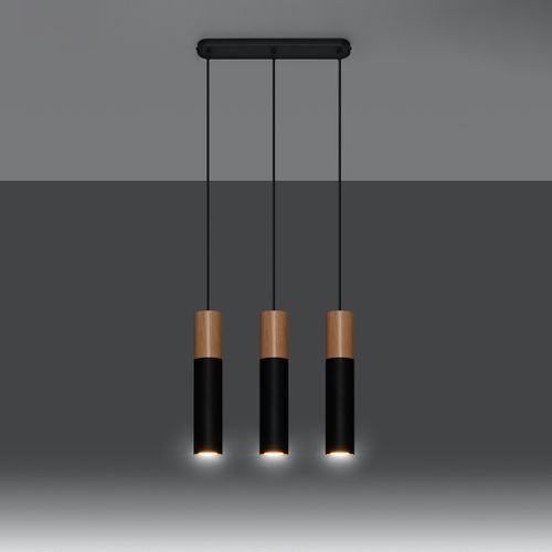 Suspension Acier Bois Naturel/noir Gu10 3 Pablo