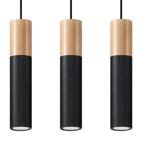 Suspension Acier Bois Naturel/noir Gu10 3 Pablo