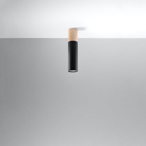 Plafonnier Acier Bois Naturel/noir Gu10 1 Pablo