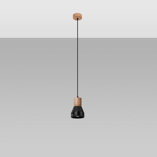 Suspension Béton Noir/bois Naturel E27 1 Qubic