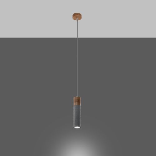 Suspension Béton Gris/bois Naturel Gu10 1 Zane
