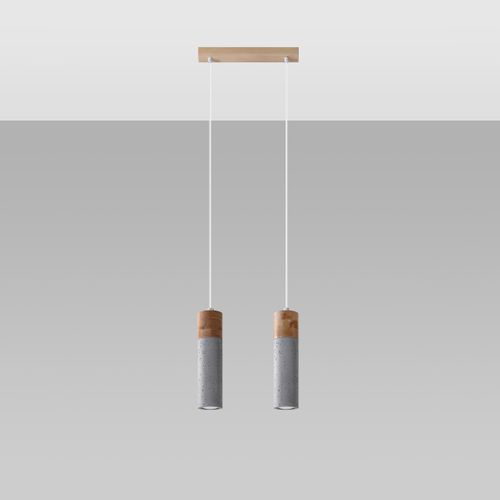 Suspension Béton Gris/bois Naturel Gu10 2 Zane