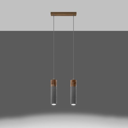 Suspension Béton Gris/bois Naturel Gu10 2 Zane