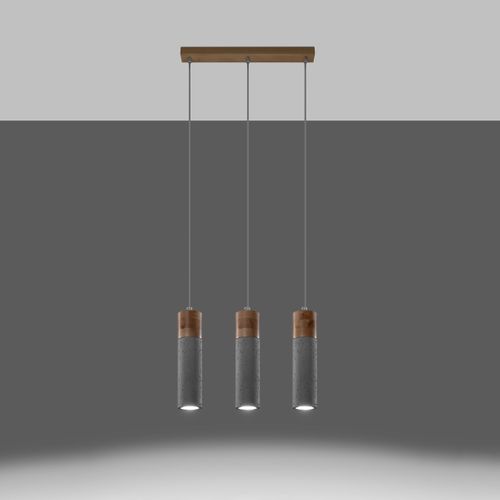 Suspension Béton Gris/bois Naturel Gu10 3 Zane