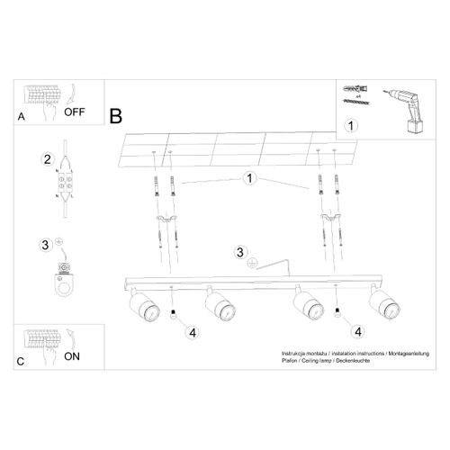 Plafonnier Acier Noir/chromé Gu10 4 Nero