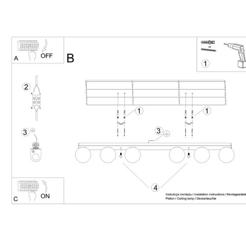 Plafonnier Acier Noir G9 6 Yoli