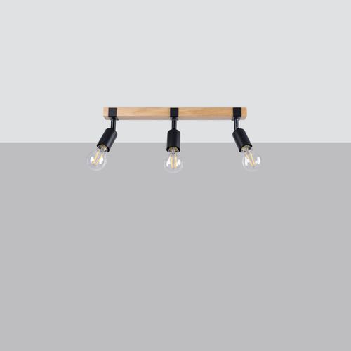 Plafonnier Acier Bois/noir E27 3 Zuca