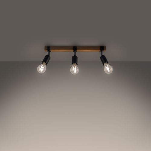 Plafonnier Acier Bois/noir E27 3 Zuca