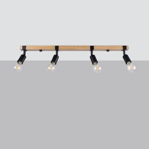 Plafonnier Acier Bois/noir E27 4 Zuca