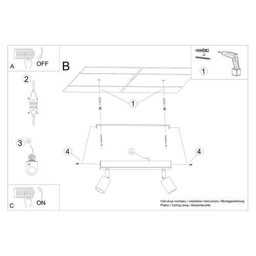 Plafonnier Acier Bois/noir Gu10 2 Verdo