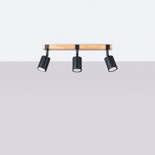 Plafonnier Acier Noir/bois Naturel Gu10 3 Fager